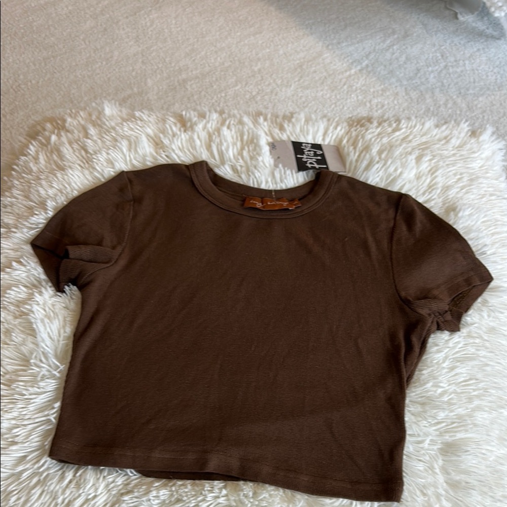 Brown Short Sleeve T-Shirt cropped size S NWT
